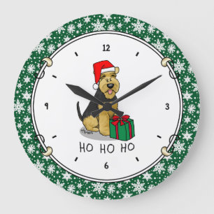 Relógio Grande Natal Santa Claus Hat Welsh Terrier Dog Cute