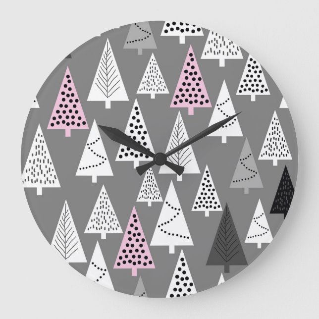 Relógio Grande Natal simples: Padrão de árvore Abstrato (Frente)