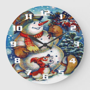 Relógio Grande Natal vintage do boneco de neve e amigos