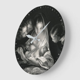 Relógio Grande Natividade Bebê Jesus Virgem Maria Anjos Preto Bra