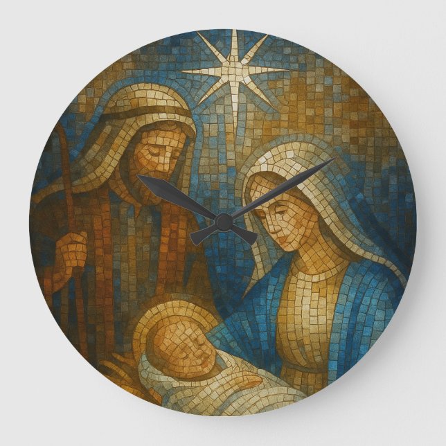 Relógio Grande Nativity Stained Glass Mosaic | Holy Family  (Frente)