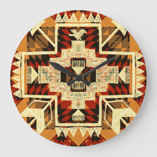 Relógio Grande Nativo Americano, Abstrato Vintage desenhado à Mão