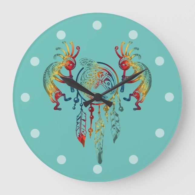 Relógio Grande Nativo americano Kokopelli Whale Dreamcatcher 1 (Frente)