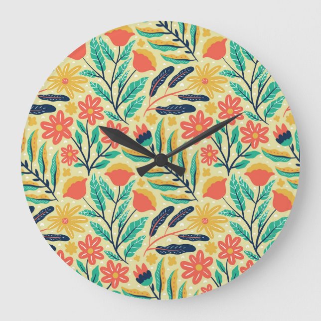 Relógio Grande Nature Foliage: Padrão Invisível Floral. (Frente)
