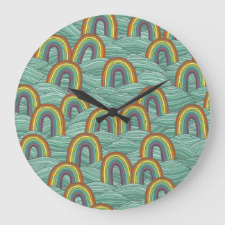 Relógio Grande Natureza Arco-Íris: Composição Vintage Desenhada À