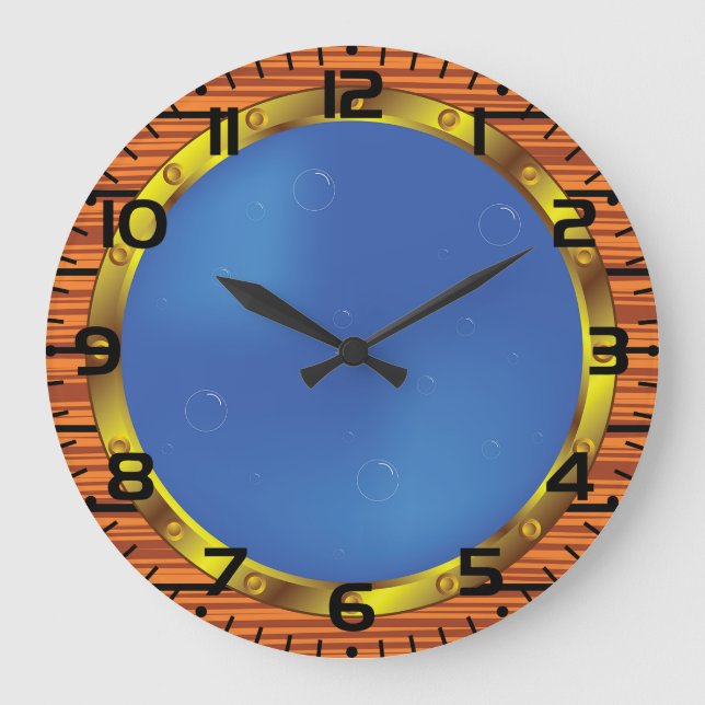 Relógio Grande Nautical Ship Porthole Window with Blue Water (Frente)