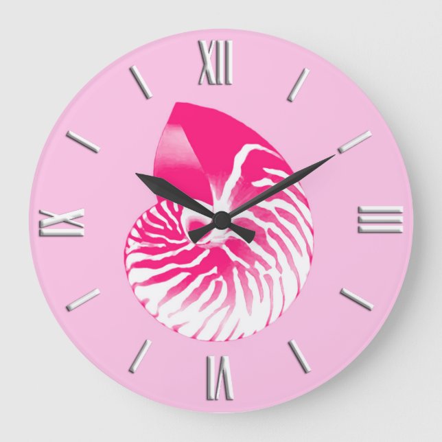 Relógio Grande Nautilus - cor-de-rosa fuchsia e branco (Frente)