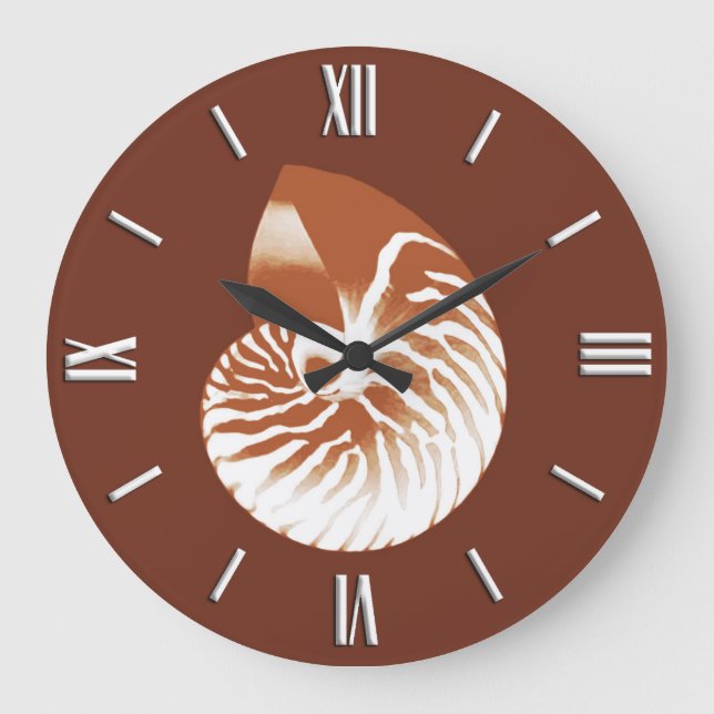 Relógio Grande Nautilus shell - cacau castanho e branco (Frente)