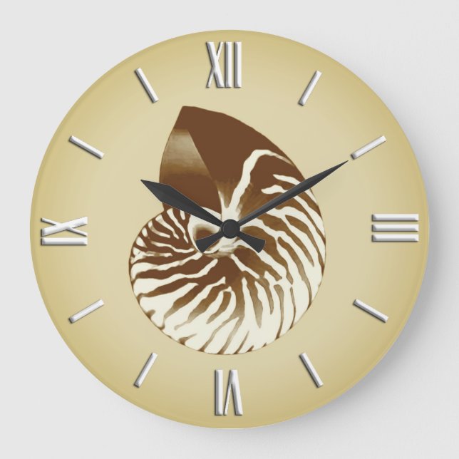 Relógio Grande Nautilus shell - castanho, branco e bege (Frente)