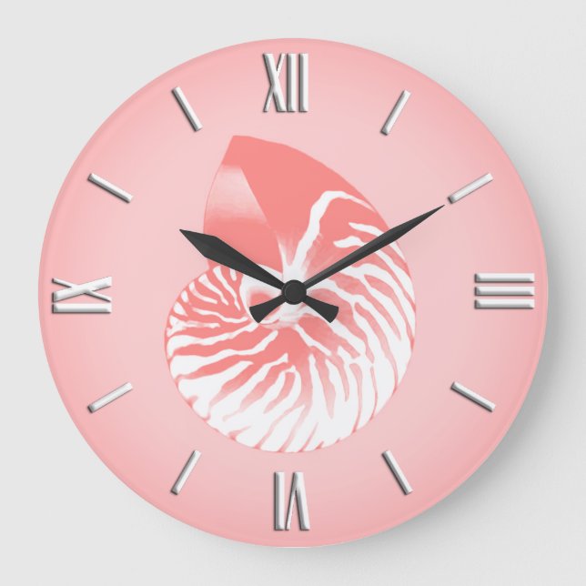 Relógio Grande Nautilus shell - coral pink and white (Frente)