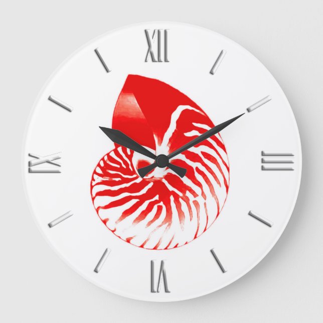 Relógio Grande Nautilus shell - vermelho escuro e branco (Frente)