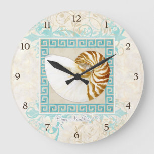 Relógio Grande Nautilus Shell Watercolor Grego Key Damask Beach