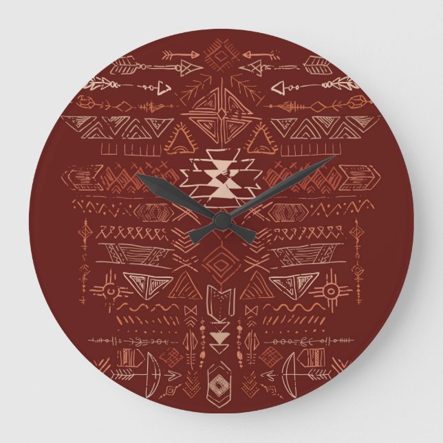 Relógio Grande Navajo Aztec: Padrão Étnico De Doodle. (Frente)