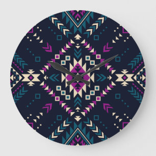 Relógio Grande Navajo tribal escuro, geométrico de vintage.