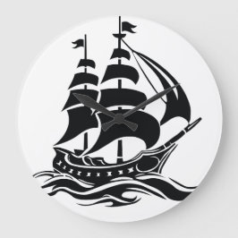 Relógio Grande Navio à Vela Sombra – Ilustração Oceânica Vintage