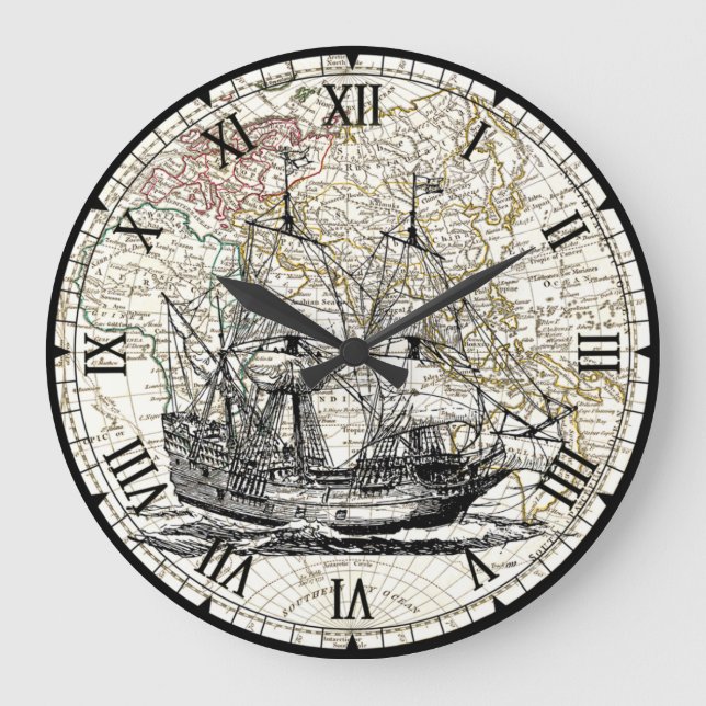 Relógio Grande Navio de navegação Galleon~Mapa do Hemisfério Lest (Frente)