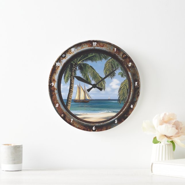 Relógio Grande Navio de vela tropical russo da janela náutica (Lar)