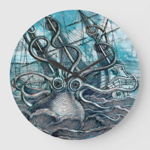 Relógio Grande Navio gigante Octopus Blue Sea Monster