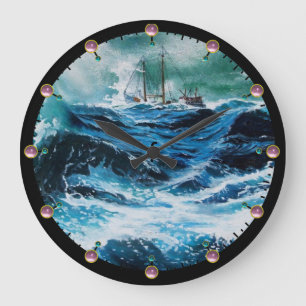 Relógio Grande Navio no mar em tempestade