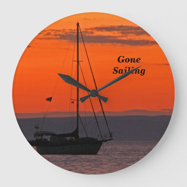 Relógio Grande Navio no Sunset Clock, Orange Sky (Frente)