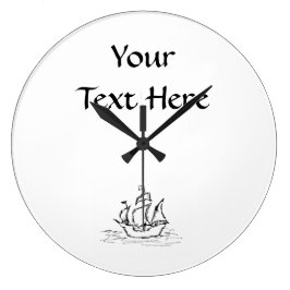 Relógio Grande Navio pirata. Preto & Branco.