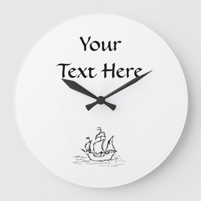 Relógio Grande Navio pirata. Preto & Branco. (Frente)
