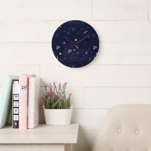 Relógio grande Navy Blue Starry Night Doodle