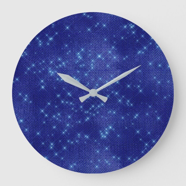 Relógio Grande Navy Blue Stars Sequin Metallic Diamond Sparkly (Frente)