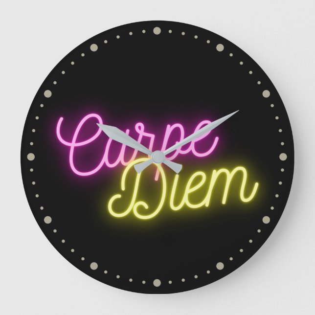 Relógio Grande Neon Carpe Diem Word Art (Frente)