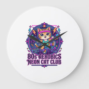Relógio Grande Neon de Aeróbica dos Anos 80 Gato - Design de Aman