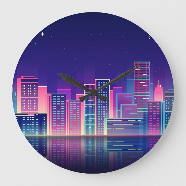 Relógio Grande Neon Glow Vintage Night City (Frente)
