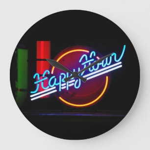 RELÓGIO GRANDE NEON HAPPY HOUR HOME BAR WALL CLOCK