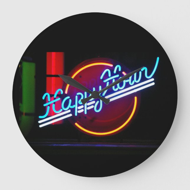 RELÓGIO GRANDE NEON HAPPY HOUR HOME BAR WALL CLOCK (Frente)