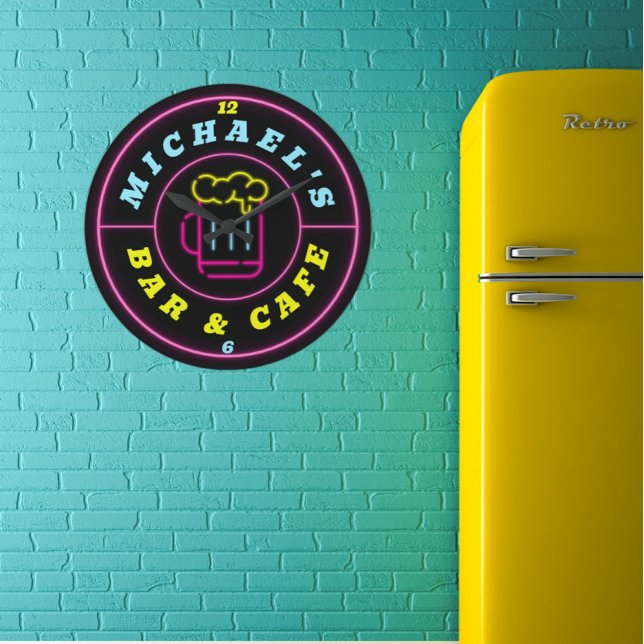 Relógio Grande Neon Sign Personalizado Coffee Bar (Criador carregado)