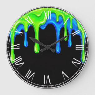 Relógio Grande Neon Verde e Azul Slime Drip Preto Graffiti de Gam