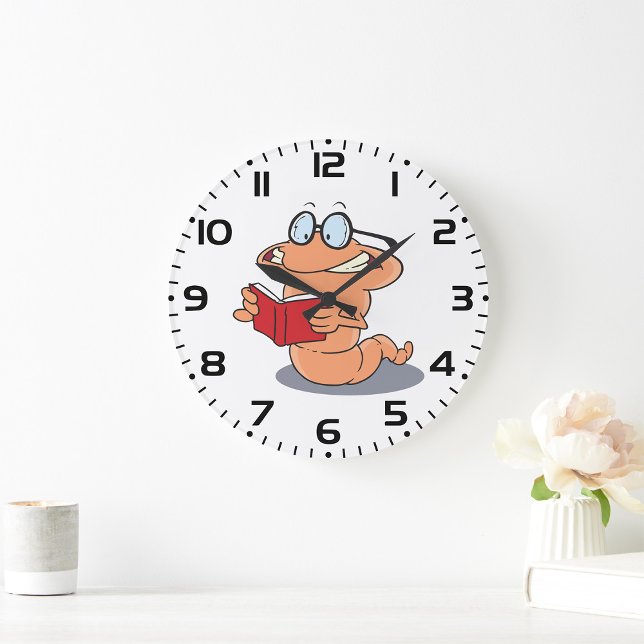 Relógio Grande Nerdy Bookworm Lendo Um Livro (Criador carregado)