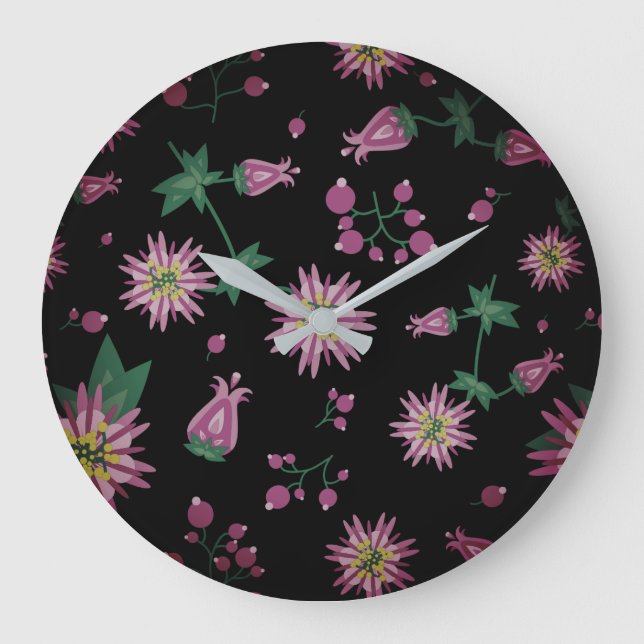 Relógio Grande Nevoeiro de flores e berries (Frente)