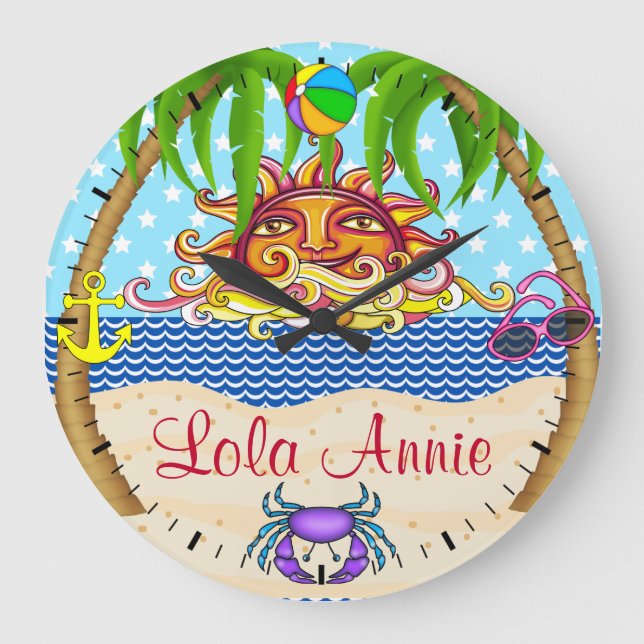 Relógio Grande New Beach Sun Ocean Wall Clock 4 - SRF (Frente)