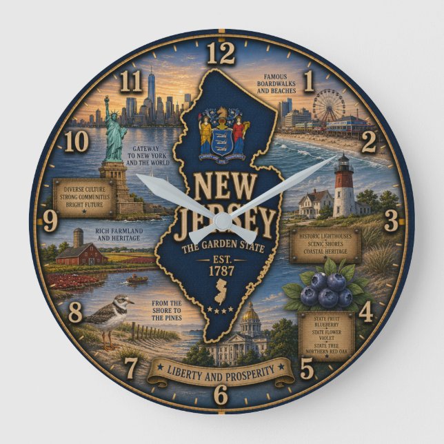 Relógio Grande New Jersey Garden State Coastal  Lighthouse Rustic (Frente)