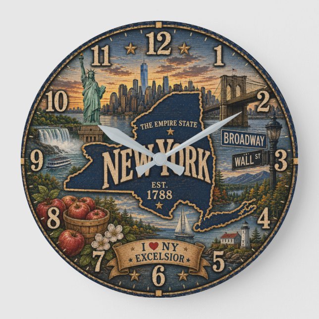 Relógio Grande New York Empire State Landmark Coastal Rustic  (Frente)