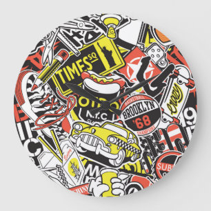 Relógio Grande New York Urban: retalhos de adesivos.