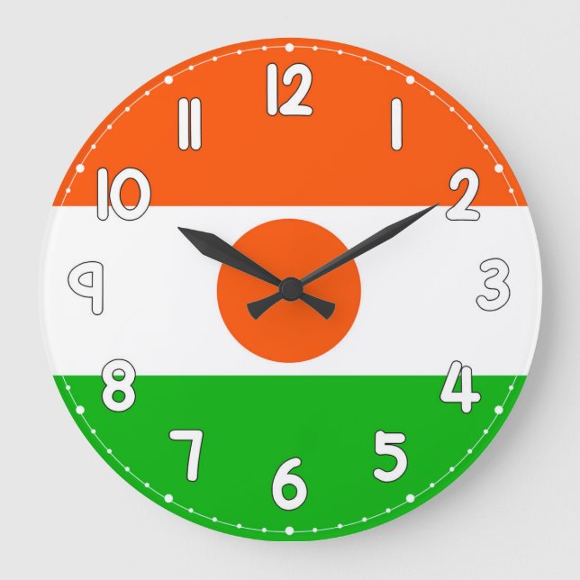 Relógio Grande Niger Flag Wall Clock – Patriotic Home & Office De (Frente)