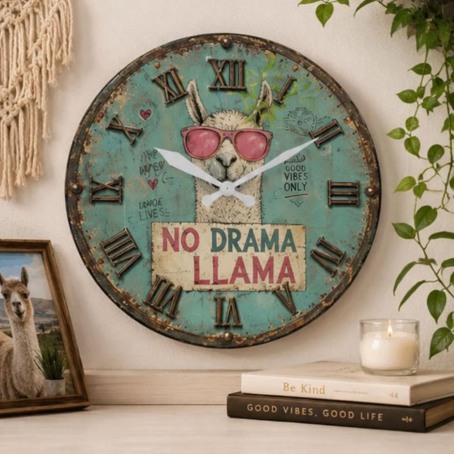 Relógio Grande No Drama Funny Llama Cute Boho Nursery (Criador carregado)