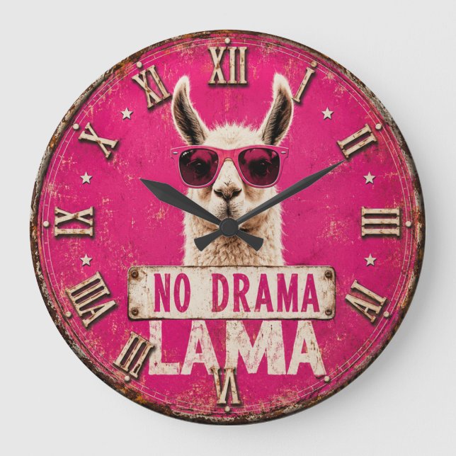 Relógio Grande No Drama Llama Funny Pink (Frente)