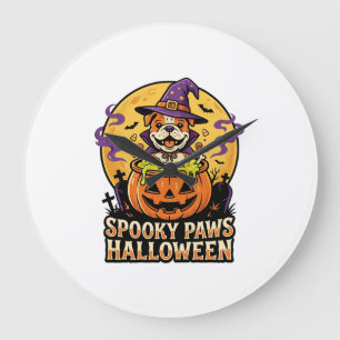Relógio Grande Noite de Abóbora do Bulldog de Halloween