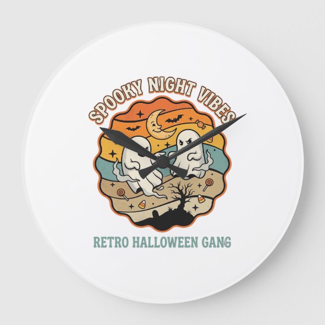 Relógio Grande Noite de Fantasmas Retrô de Halloween (Frente)