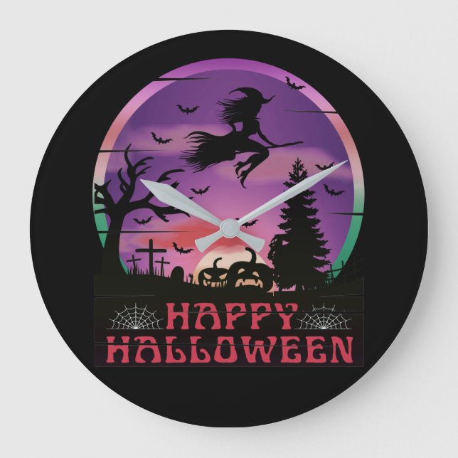 RELÓGIO GRANDE NOITE DE HALLOWEEN BRUXA DO CEMITÉRIO (Frente)