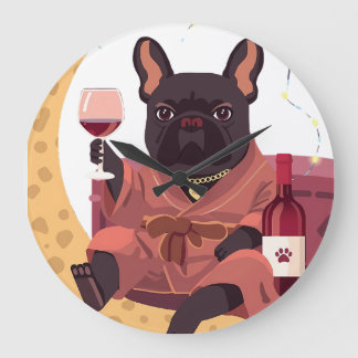 Relógio Grande Noite de Vinho da Mamãe do Bulldog Francês