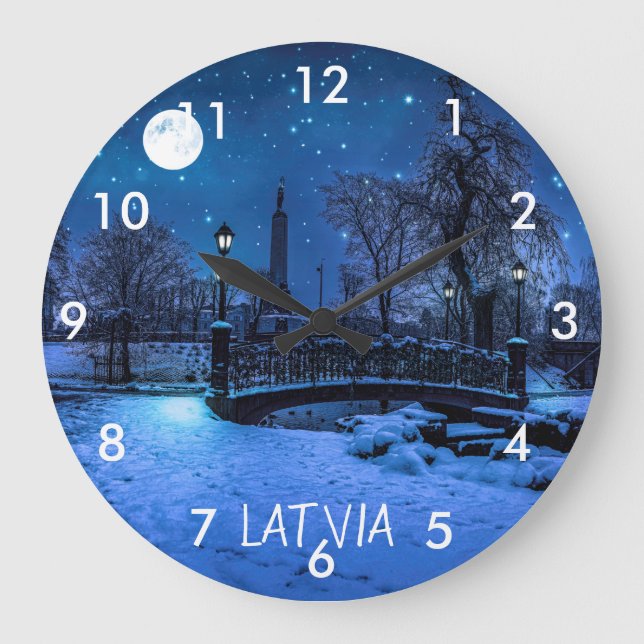 Relógio Grande Noite mágica de inverno com céu estrelado e lua ch (Frente)