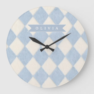 Relógio Grande Nome Argyles Macio Azul Suave Personalizado Préppy